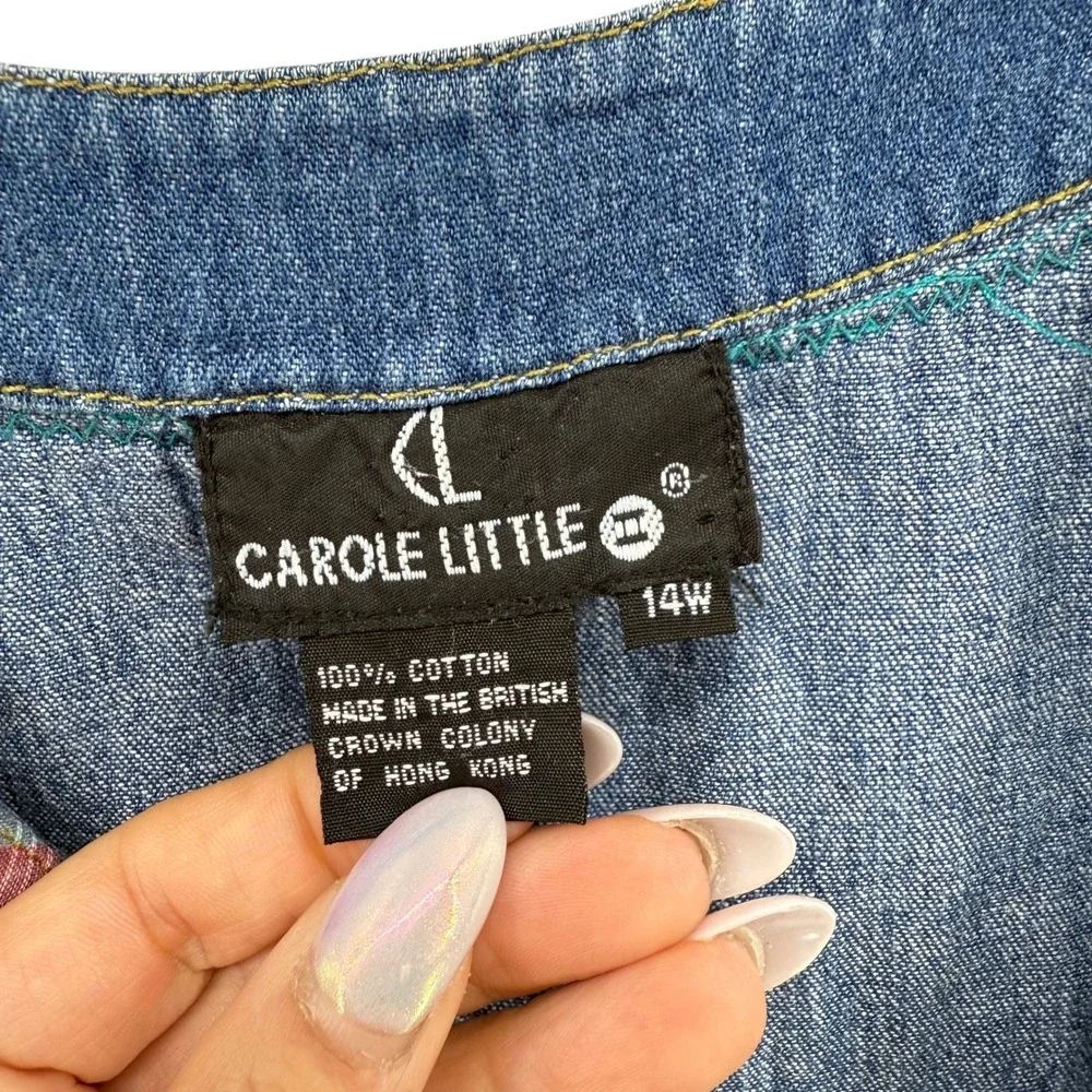 Vtg. Y2K Carole Little Floral Embroidered Denim Vest Western‎ Plaid Womens 14W
